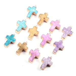 Charms Natural Stone Cross Agate Crystal Bud Gold Plated Pendant för smycken MakingDiy Necklace Earring Accessories Gems Gift1PC255L