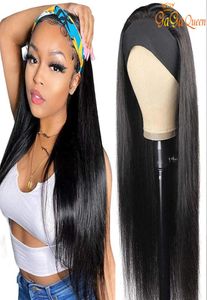 150 Density Headband Wig Brazilian Straight Human Hair PreAttached Scarf Machine Made Wigs For Women9394985