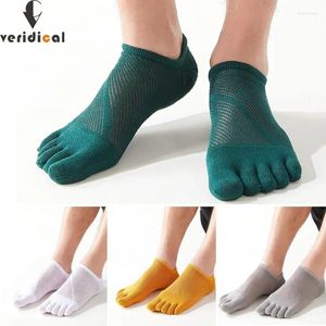 Meias masculinas 5 pares boca rasa toe homem algodão sólido malha fina respirável suor-absorvente desodorante invisível dedo sokken