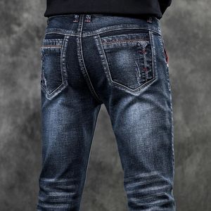 Jeans Mens denim Stretch Slim Casual Trendy Pants Small Feet Fashion Work Daily Long Brand Male 240227