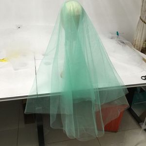 Mint Green Fingertip Bridal Veils Customized Soft Nylon Tulle Wedding Veil Raw Cut 70 Diameter Two Layer Circle Veil With Co252I