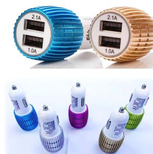 Novo escudo de liga de metal com luz led 31A 21A Adaptador de carregador de carro USB de porta dupla para Apple iPhone 5 5S 5C 4 4S iPad air Samsung Ga5006212