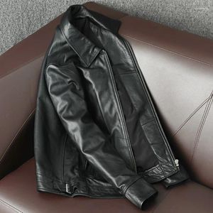 Abiti da uomo Taglie forti Abbigliamento uomo Capispalla 2024 Giacca da moto in vera pelle di mucca naturale con risvolto retrò Moto Hombre Cappotto casual nero