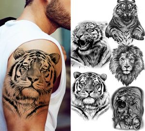 Big Black Tiger Tattoos Fake Men Wolf Leopard tatoos Waterproof STORA BEAST MONSTER BODY ARM BEN TATTOOS Temporär papper Cover9128226