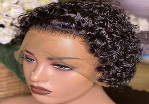 Spetsspärrar lockigt kort bob pixie klippt peruansk mänsklig hår peruk för svart kvinnor densitet 150 vattenvåg remy jungfru2190982