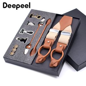 Deepeel 1 conjunto 3 5x125cm suspensórios masculinos de negócios multi-conjunto terno 3 6 clipes diy pulseira de couro genuíno para gift232m