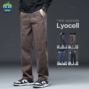 2023 Winter High Quality Soft Lyocell Fabric Jeans Men Elastic Waist Loose Straight Thick Denim Trousers Male Plus Size 5XL 240227