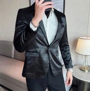 Dresses New Men's Solid Color Formal Long sleeve Groom Suits Blazer One Button Male Cotton Blend Blazers Dress Meeting Coat ABB357