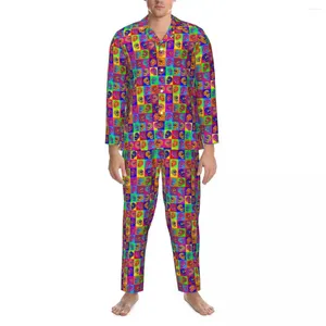 Masculino sleepwear açúcar crânio quadrados outono dia dos mortos solto oversized pijama conjuntos homens mangas compridas macio diário personalizado casa terno