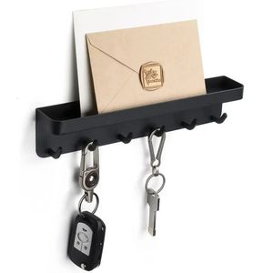 Wall Keychain Self-adhesive Key Holder Wall Mounted Storage Bag with Door Entry Channel and Office Hook Black 240305