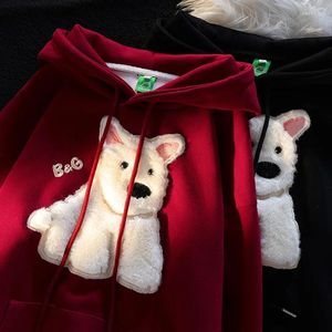 Women's Hoodies Autumn Cartoon Flocking 3D Plush Hooded Sweatshirt For Men And Women Street Fashion Couple Matching Loose Cute Tops