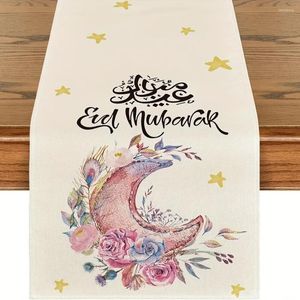 Table Cloth Pink Moon Flower Star Ramadan Eid Linen Runner Seasonal Summer Holiday Decor Kitchen Dining Party