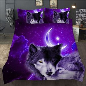 Conjunto de capa de edredom 3D Wolf Animal Print Conjunto de cama Único Duplo Gêmeo Completo Queen King Size Roupa de cama para crianças e adultos 22447