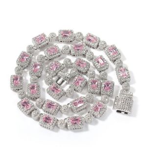 Hip Hop Iced Out CZ Diamond Chains Halsband Pink Zircon Tennis Chain for Men Women222G