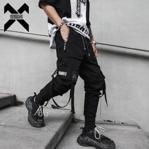 Spodnie Hip Hop Joggers Pants Men Harajuku Streetwear Ribbons Pants Casual Slim Track Spodni Elastyczne talia Męska Jogger WB284