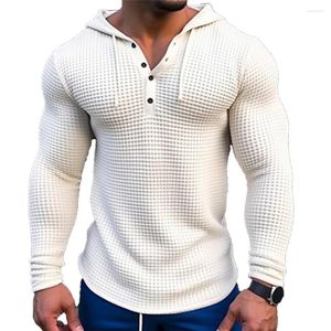 Men's Hoodies Mens Spring Top Drawstring Long Sleeve Buttons Solid Loose Man Hooded Pullovers Streetwear Sweatshirt Gym T Shirt