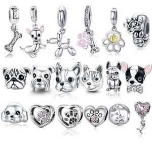 925 Sterling Silber A Dog's Story Pudel Welpe Französische Bulldogge Perlen Charm Fit BISAER Charms Silber 925 Original Armband 220299F