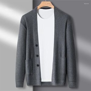 Men's Sweaters High-end Spring Fall Dark Stripe Slim Type Leisure Knitted Cardigan Fashion Korean Version Solid Color Sweater