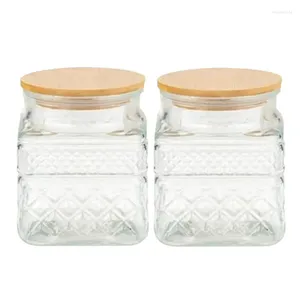 Butelki do przechowywania 2 -częściowe kwadratowe szklane słoiki z vintage diamentowy wzór kawy makaron cukier z herbatą orzechowe