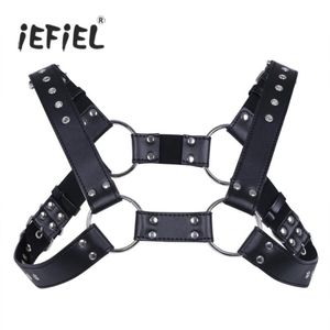 Cinture IEFiEL Uomini Sexy Lingerie Ecopelle Regolabile Pettorina per il corpo Bondage Costume con fibbie per abbigliamento da uomo Acc223l