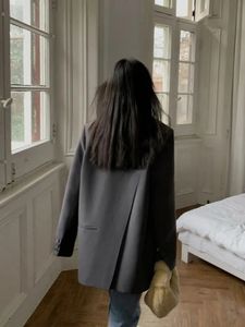 Giacca da completo nera a maniche lunghe per donna Moda coreana con spacco posteriore da ufficio Giacca da donna Giacca autunno inverno Cappotto allentato 240228