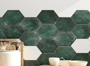 Retro dark green hexagonal Tiles toilet restaurant hexagon floor kitchen wall tile1427427