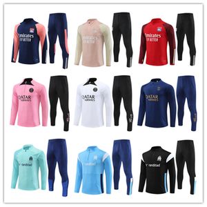 23 24 Aouar L.Paqueta Soccer Jerseys Tracksuit Jacket 23 24 Män och barn ol Half Zipper Football Training Surtetement Sweatshirt Jogging Set