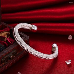 Bangle clássico 925 prata esterlina tecido pulseira de malha para mulheres casamento noivado moda charme festa jóias