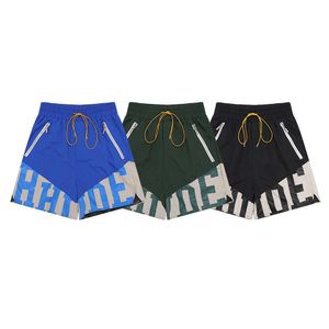 Primavera/verão marca de moda americana Rhude emenda contraste impressão masculina casual shorts soltos