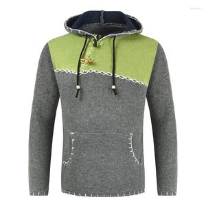 Erkek Sweaters 2024 Sonbahar Moda Külot Kapşonlu Yaka Dantel Yukarı Kazak Uzun Kollu Cep Tasarım Patchwork Giysileri İnsan İçin