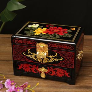 Luxury Pingyao Retro Chinese Makeup Box Ring Necklace Multi-Layer Jewelry Wood High-End Box Bride Wedding Jewelry Storage217V