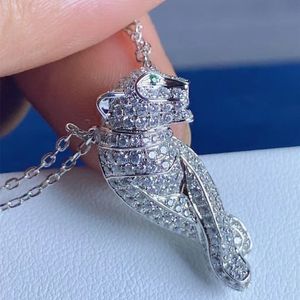 Luxury brand full diamond panthere necklace green eyes shinny zircon leopard pendant women choker2135