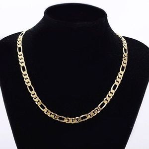 Mens 24k Real Yellow Solid Gold GF 8mm Italian Figaro Link Chain Necklace 24 Inches228B