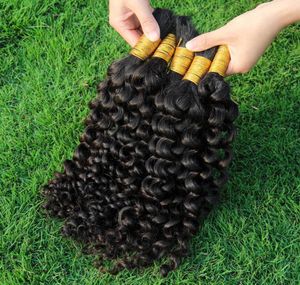 最高品質の巻き毛の人間の髪の毛はありませんが、編みなしのためのバルクの安いブラジルの変態巻き毛エクステンション3 bundle8780203