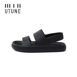 UTUNE MENS SANDALE Buty platformy letniskowe Kobiety plaża na zewnątrz kapcie eva miękki grube podeszwa bez pośpiechu slajdy w pomieszczenia chłodne czarne 240305