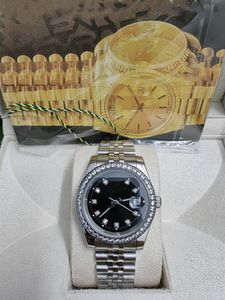 Orijinal kutu ile yüksek kaliteli lüks saatler 41mm erkek 18K gümüş siyah kadran büyük elmas otomatik moda marka erkekler safir saat kol saati 08