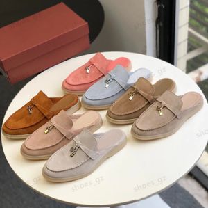 LP PIANA Summer Walk Charms embellished suede slippers Mules Closed toes shoes Genuine leather casual slip on flats for women Luxury Designers shoe 35-46