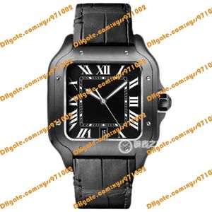 Relógio automático asiático de alta qualidade 39 8mm relógio masculino preto mostrador romano pulseira de couro preto safira vidro fivela dobrável cale305s
