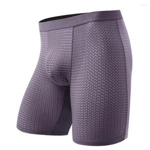 Cuecas de cintura elástica briefs masculino verão esporte roupa interior alta elasticidade calcinha de seda gelo para secagem rápida magro shorts longos