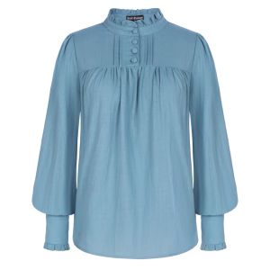 Blus SD Women Shirts Renaissance Cotton Tops Långärmad Ruffled Stand Collar Casual Pullover Tops Women's Clothing Ropa Mujer