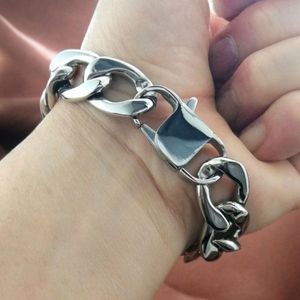 16mm band width 316L stainless steel All high quality polishing Silver tone mens chain 16mm Bracelet257253W