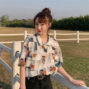 Shirt Casual Loose Basic Hot Sale New Arrival Fashion Geometric Pattern Turn Down Collars Female Women Girl Top Shirts