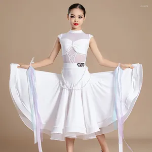 Stage Wear Waltz Ballroom Dance Competition Dresses White Modern Dancing Clothes Girls Latin Performance Dress XS7627