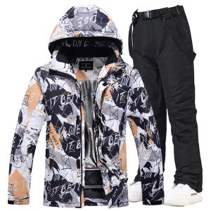 Botas de traje de esqui colorido quente masculino, roupas de snowboard, jaquetas de inverno, calças para masculino, desgaste à prova d'água, fantasias de neve, 30