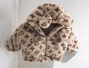 INS Kids jacquard fleece coat winter new girls faux fur hooded outwear children thicken warm casual coat A50436386091