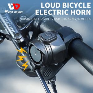 WEST BIKING USB wiederaufladbare Fahrrad-Motorrad-Elektro-Klingelhupe, 6 Modi, Lenker, MTB, Rennrad, Anti-Diebstahl-Alarmhupe 240229