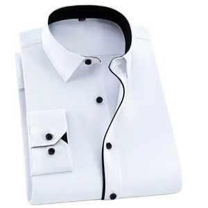 Camicie eleganti da uomo in twill bianco Manica lunga Slim Fit Camicia formale da uomo d'affari Casual Solid senza tasca frontale Abbigliamento da uomo 240305