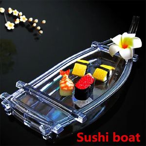 Akryl sushi båt transparent skaldjur bestick torr isplast container dekorera platta skål acessorios 240304