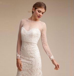 Giacche da sposa dal design elegante a maniche lunghe con bottoni sul retro 2018 Bolero da sposa trasparente su misura8012809