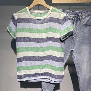 Erkek Tişörtleri Sıkıntılı Çizgili Büyük Boy 2xl Gömlek Kore tarzı O Boyun Kısa Kollu Yaz Harajuku Moda Viintage Düzensiz 2024 Trend